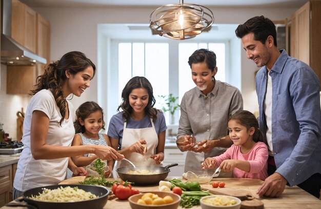 Mother and daughter cooking salad