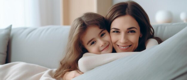 mother and daughter on a couch