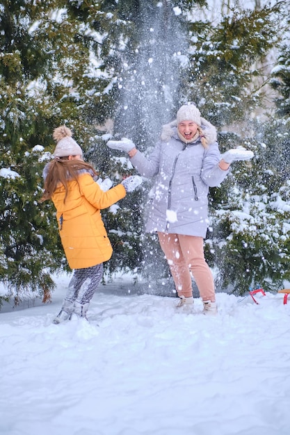 Mother and daughter enjoying beautiful winter day