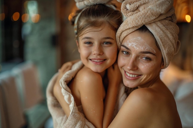 Photo mother and daughter enjoying a spa day together