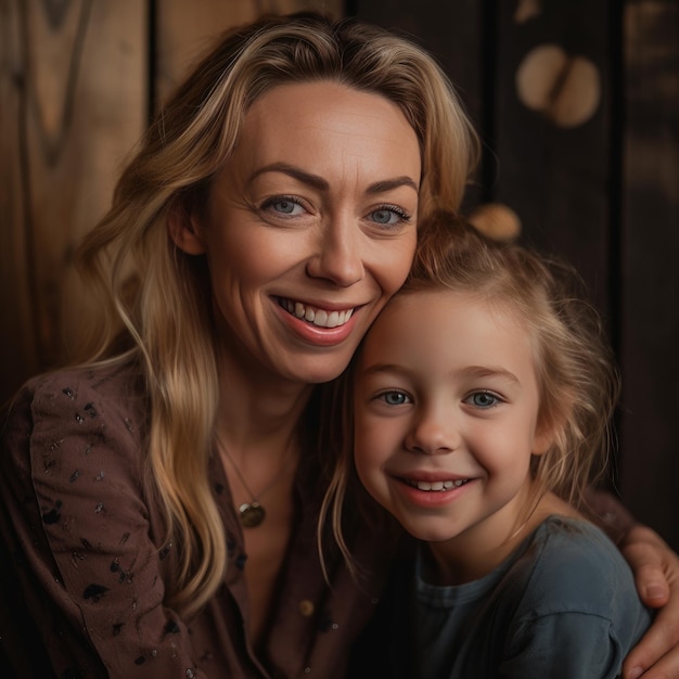 Mother and Daughter Family Portrait Indoors