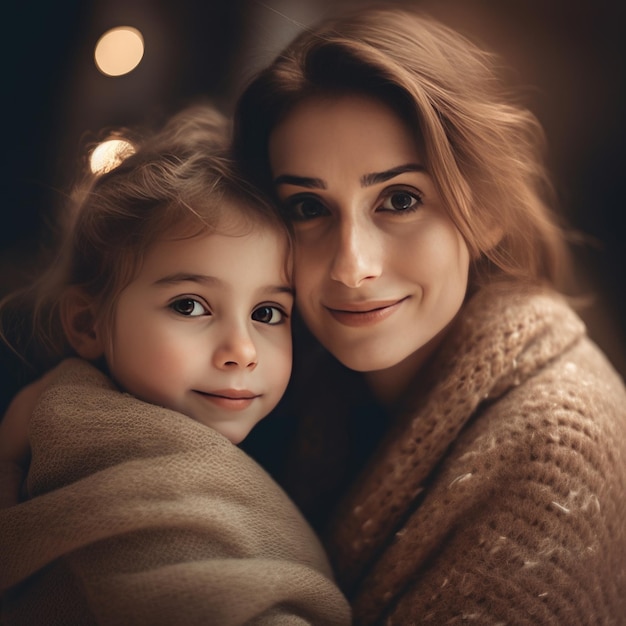 Mother and Daughter Family Portrait Indoors