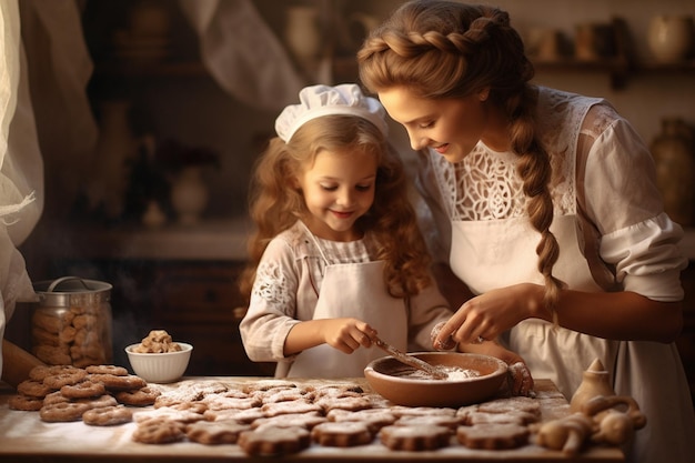 Mother and Daughter Making Cookies Generative AI