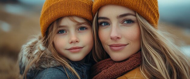 Mother and Daughter in Matching Winter Hats