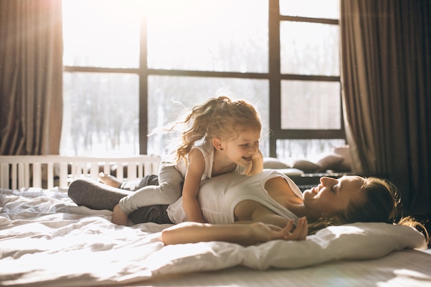 Mother and daughter playing