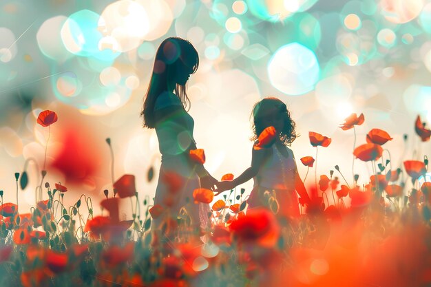 Mother and Daughter in Poppy Field