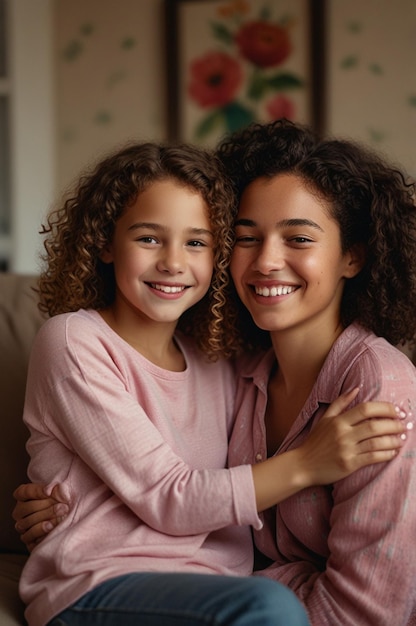 Mother and daughter relaxing at home