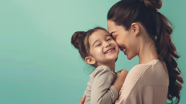 a mother and daughter smiling and hugging each other