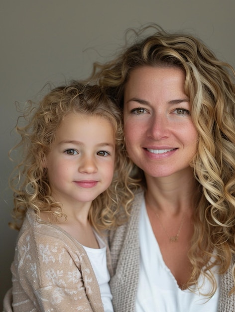 Photo mother and daughter smiling with curly hair family bonding and happiness