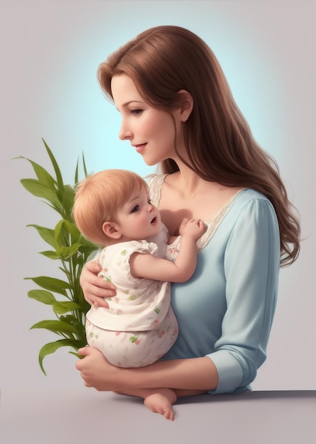 Mother feeding her baby 3d photo breastfeeding full photo soft smooth color