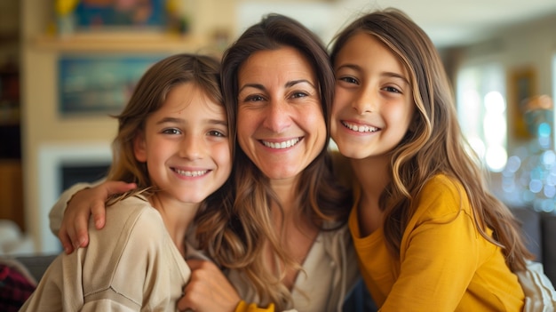 Mother and her children in candid shot Mothers Day concept image