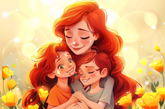 a mother and her children hug and hug