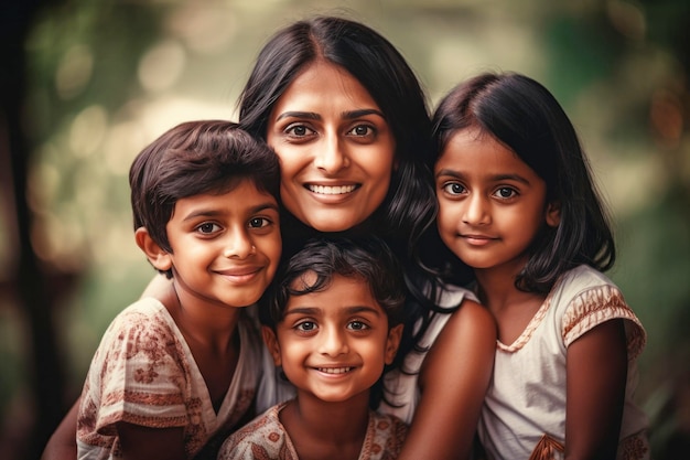 A mother and her children posing for a photo.