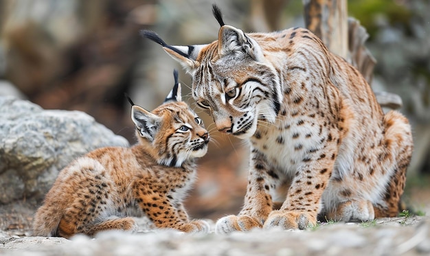 a mother and her cub are looking at the camera