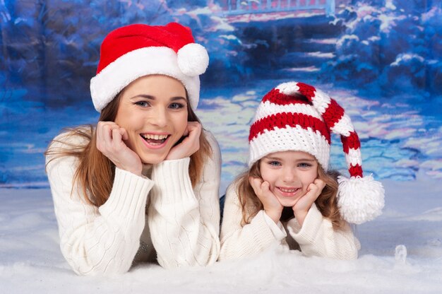 Mother and her daughter celebrate christmas