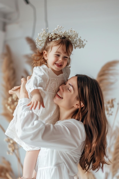 Photo mother and her familys kid happy moment