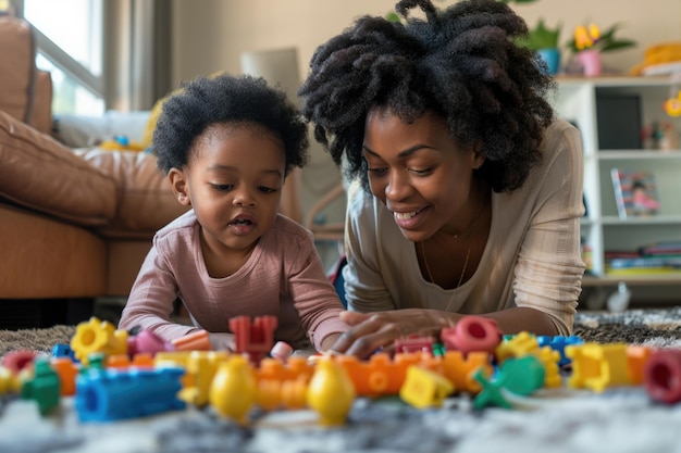 mother and her toddler playing games ai generated