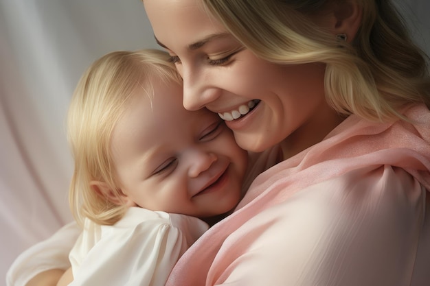 Mother holding baby and laughing happily Generate AI image