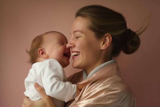 Mother holding baby and laughing happily Generate AI image