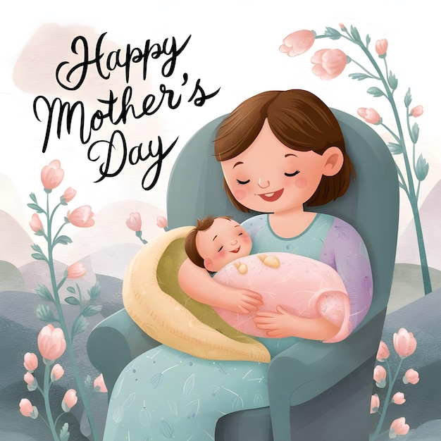 a mother holding her baby in her arms with the words happy mothers day on the cover