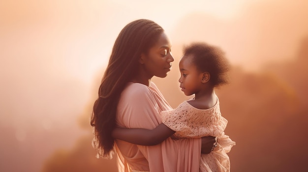 A mother holds her baby in a pink dress.