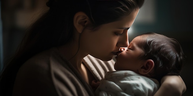 mother hug baby in hospital mothers day