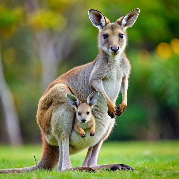 Mother kangaroo with her baby