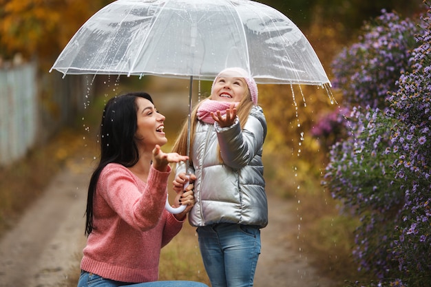 mother and little daughter having fun together in nature