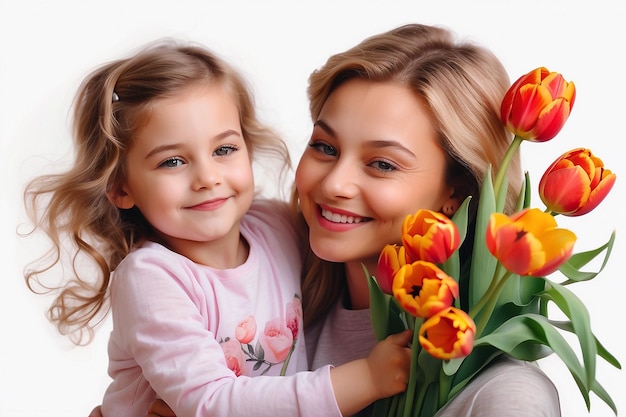 Mother and little daughter Isolated on white background