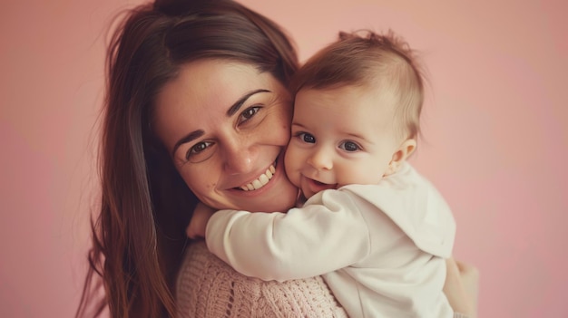 A mother lovingly holds her baby in her arms cradling them close