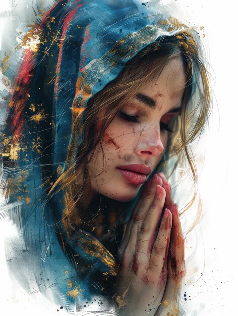 Photo mother mary praying in modern art interpretation