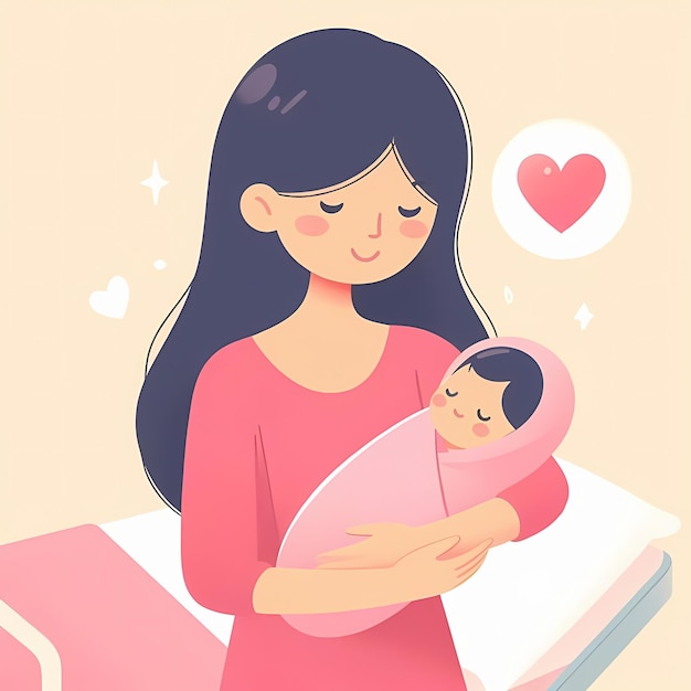 Mother newborn child style illustration