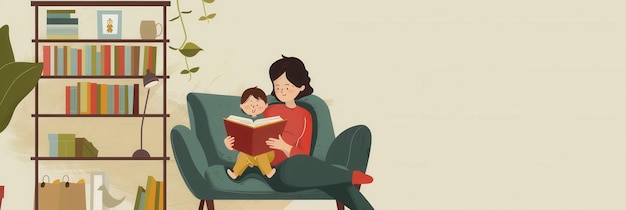 A mother reads a book to her young child in a cozy living room setting The image captures a heartwarming moment of shared reading and learning Generative AI