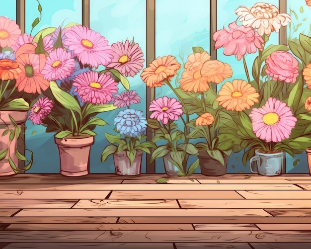 Mother's Day design features garden flowers on wooden table background Generative AI