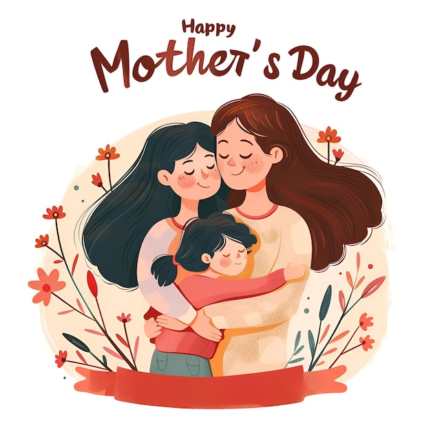 Mother s day illustration of mom and daughter hugging each other