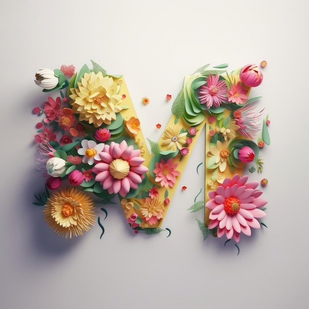 Mother's day M letter with flowers Illustration AI Generative