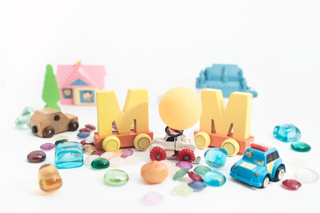 Mother's day message of multicolored puzzle pieces. Happy mother's day concept background.