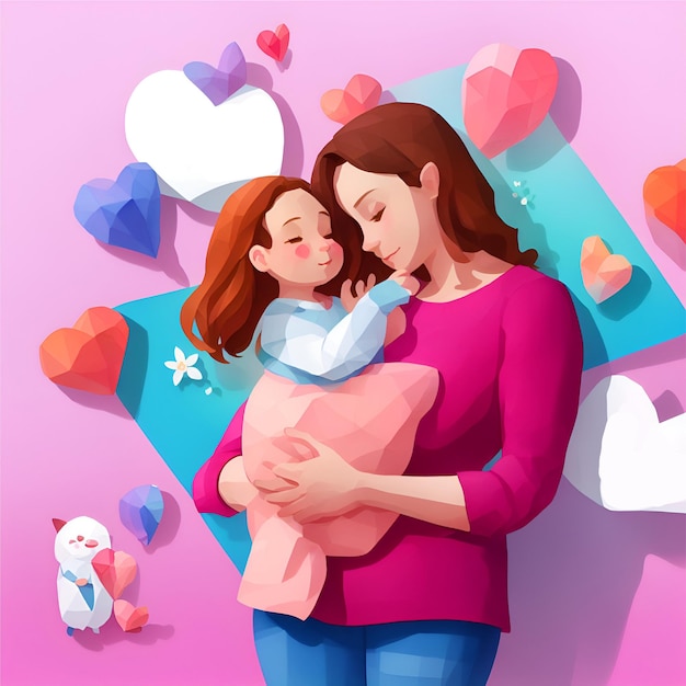 Mother's day special for designers watercolor effect low poly isometric style background photo