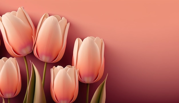 Mother's Day Tulip flowers background with copy space for text Generative ai