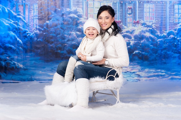 Mother and son celebrating christmas together