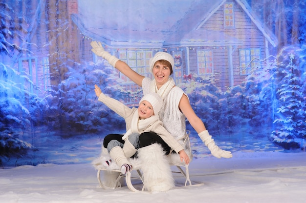 Mother and son celebrating christmas together