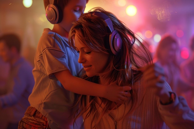 Mother and son dancing to their favorite music oct