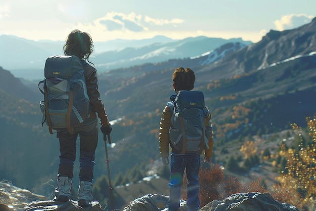 Mother and son enjoying a scenic hike together oct