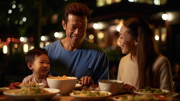 Mother son and father having a family dinner