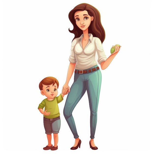 Photo mother and son holding apple vector illustration isolated on white background