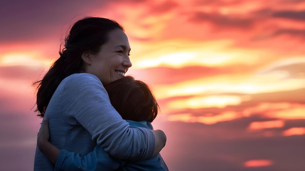 mother and son hugging on a mothers day moment of love and pure feelings mom and child generative ai