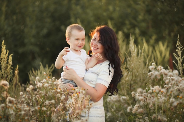 Mother and son outdoor lifestyle portrait