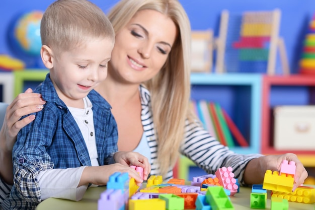 Mother and son playing together