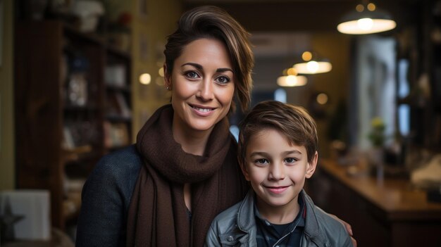 Mother and son pose together