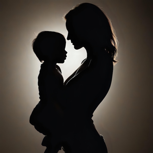 Photo mother and son silhouette